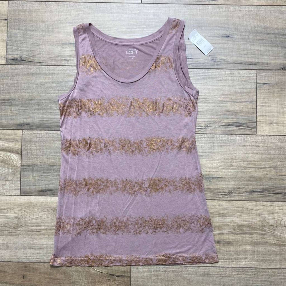 Ann Taylor‎ Loft Womens Striped Tank Top Size XS Mauve Copper Foil